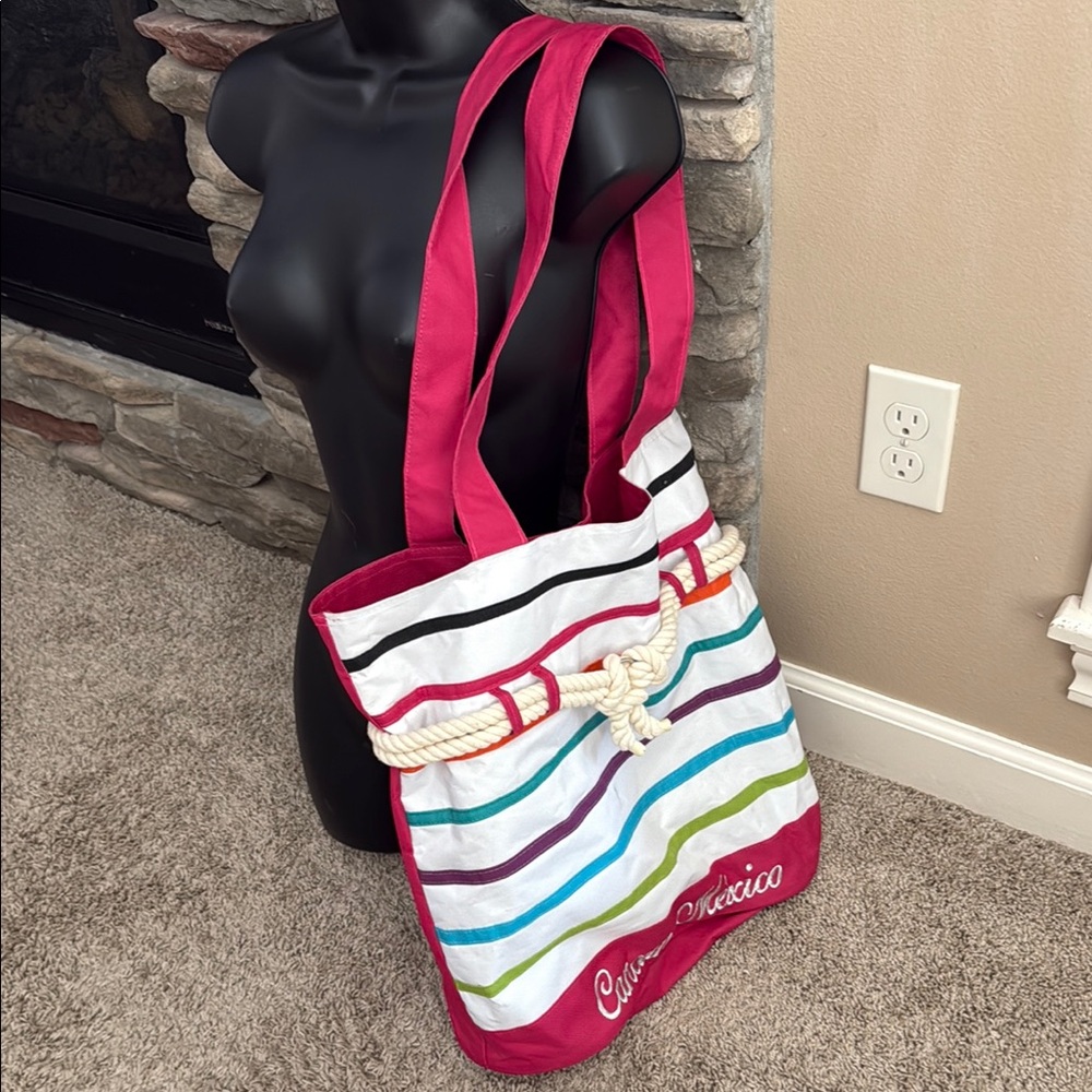 Chico's Pink and White Striped Tote Bag